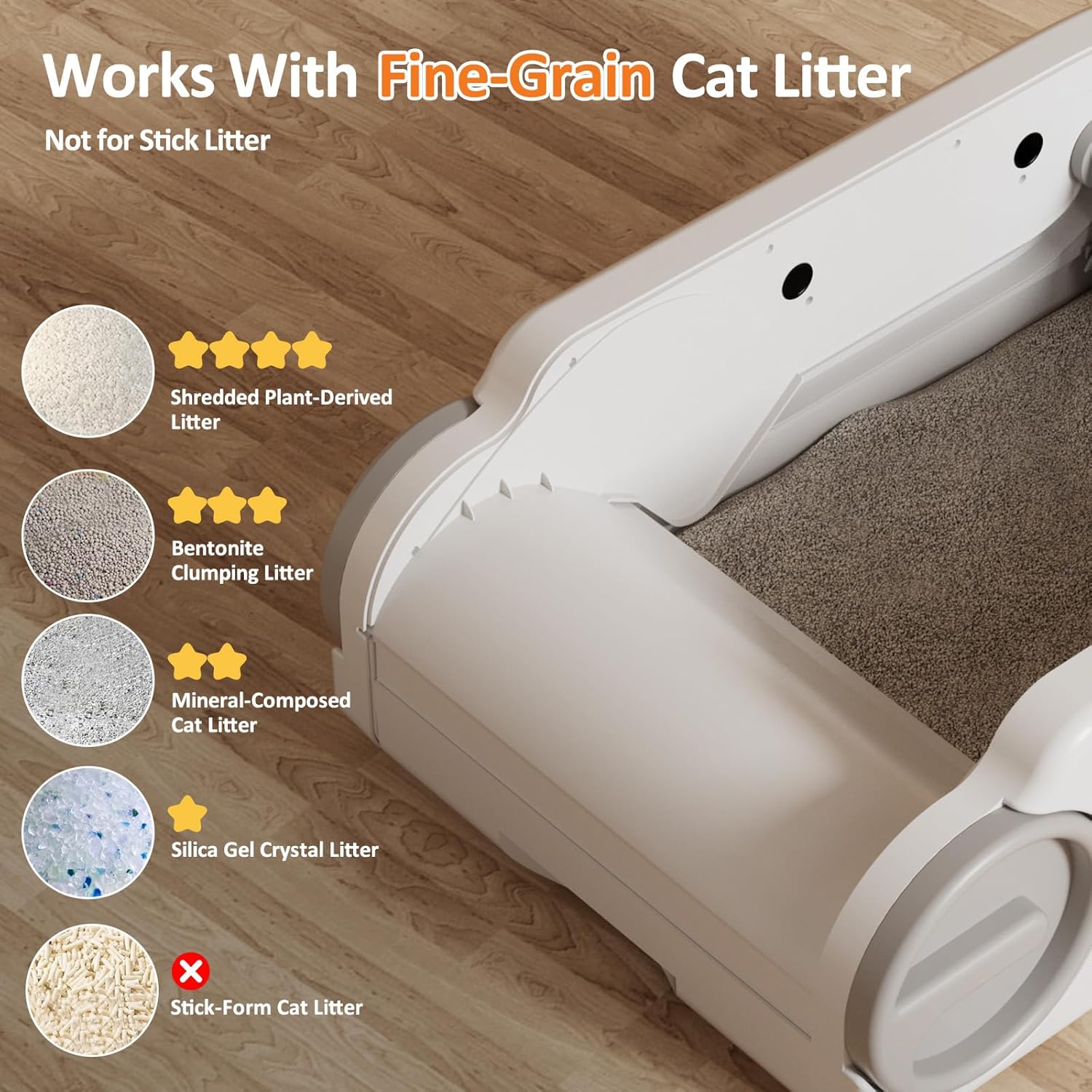 CDAMAIUJE Open-Top Automatic Litter Box Self Cleaning Cat Litter Box